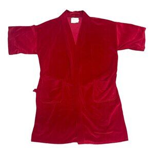 Vintage Roytex Solid Red Short Velvet Sophisticated Smoking Robe Men L XL OSFA